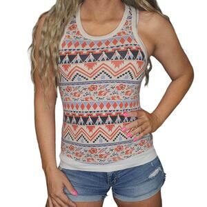 Abstact Boho Tank Top Small Tank Orange Blue Bohemian Boho Aztec Floral Striped